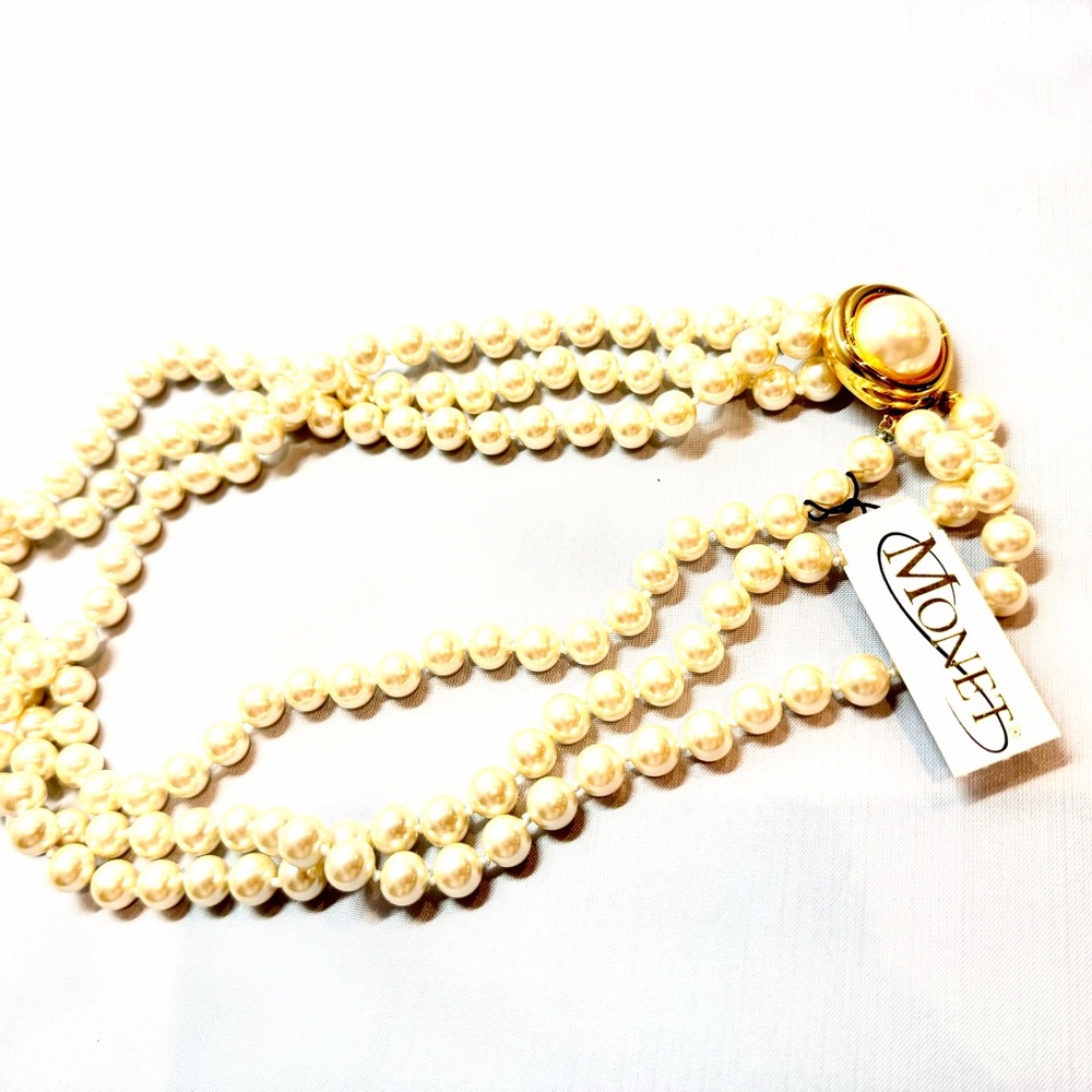 Monet Triple Strand Cream Pearl Necklace